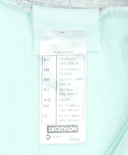 Decathlon Teens Mint Green Full Zip Hoodie 12-13 Years Cotton Blend