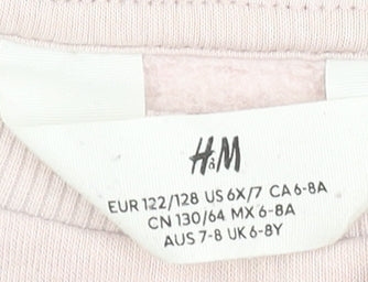 H&M Girls Pink Unicorn Sequin Pullover Sweatshirt 7-8 Years