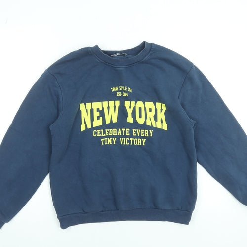 Zara Women's Navy Blue New York Graphic Pullover Sweatshirt Size S