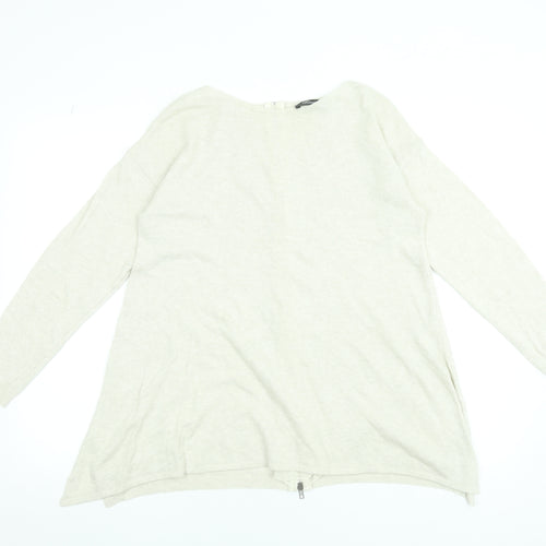 Peruzzi Women Beige Relaxed Fit Zip Back Knit Jumper Size 10