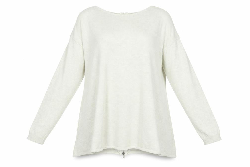 Front view of Peruzzi Women Beige Relaxed Fit Zip Back Knit Jumper, size 10