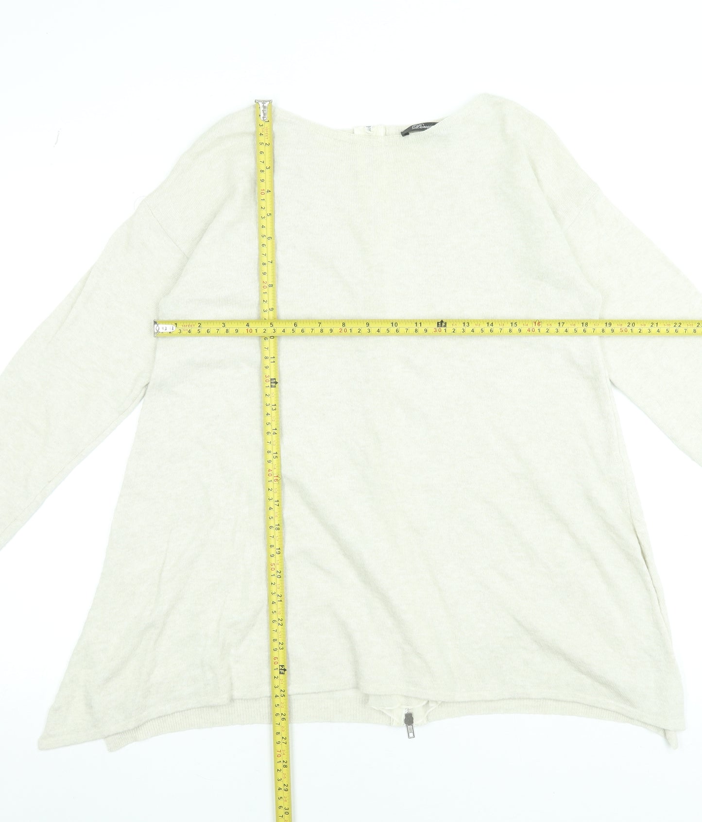 Peruzzi Women Beige Relaxed Fit Zip Back Knit Jumper Size 10