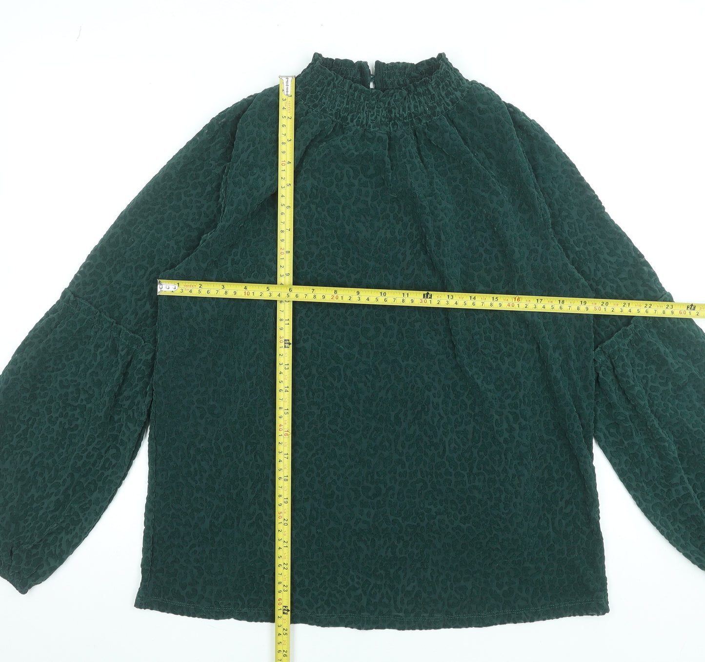 Gallery Womens Green Animal Print Long Sleeve Tunic Blouse Size M