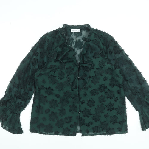 Gallery Women’s Green Floral Chiffon Ruffle Blouse Size 12