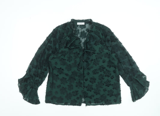 Gallery Women’s Green Floral Chiffon Ruffle Blouse Size 12