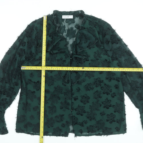 Gallery Women’s Green Floral Chiffon Ruffle Blouse Size 12