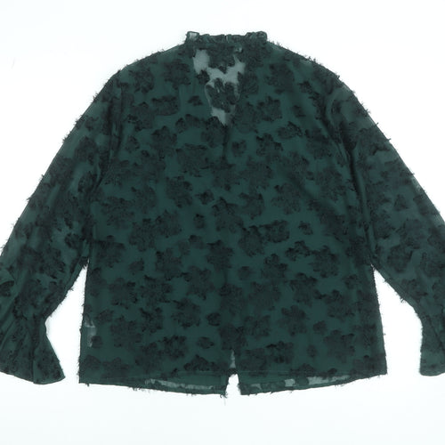 Gallery Women’s Green Floral Chiffon Ruffle Blouse Size 12