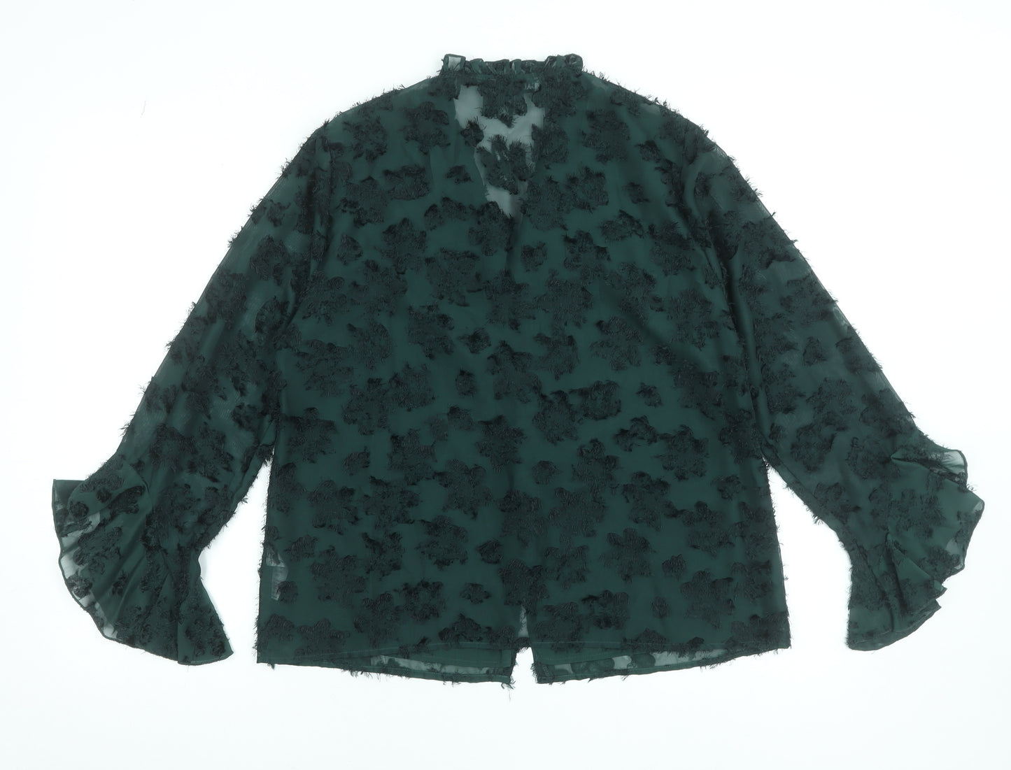 Gallery Women’s Green Floral Chiffon Ruffle Blouse Size 12