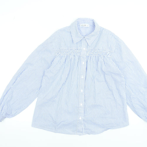 Gallery Women Blue Striped Cotton Blend Long Sleeve Blouse UK 10