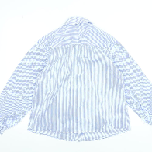 Gallery Women Blue Striped Cotton Blend Long Sleeve Blouse UK 10