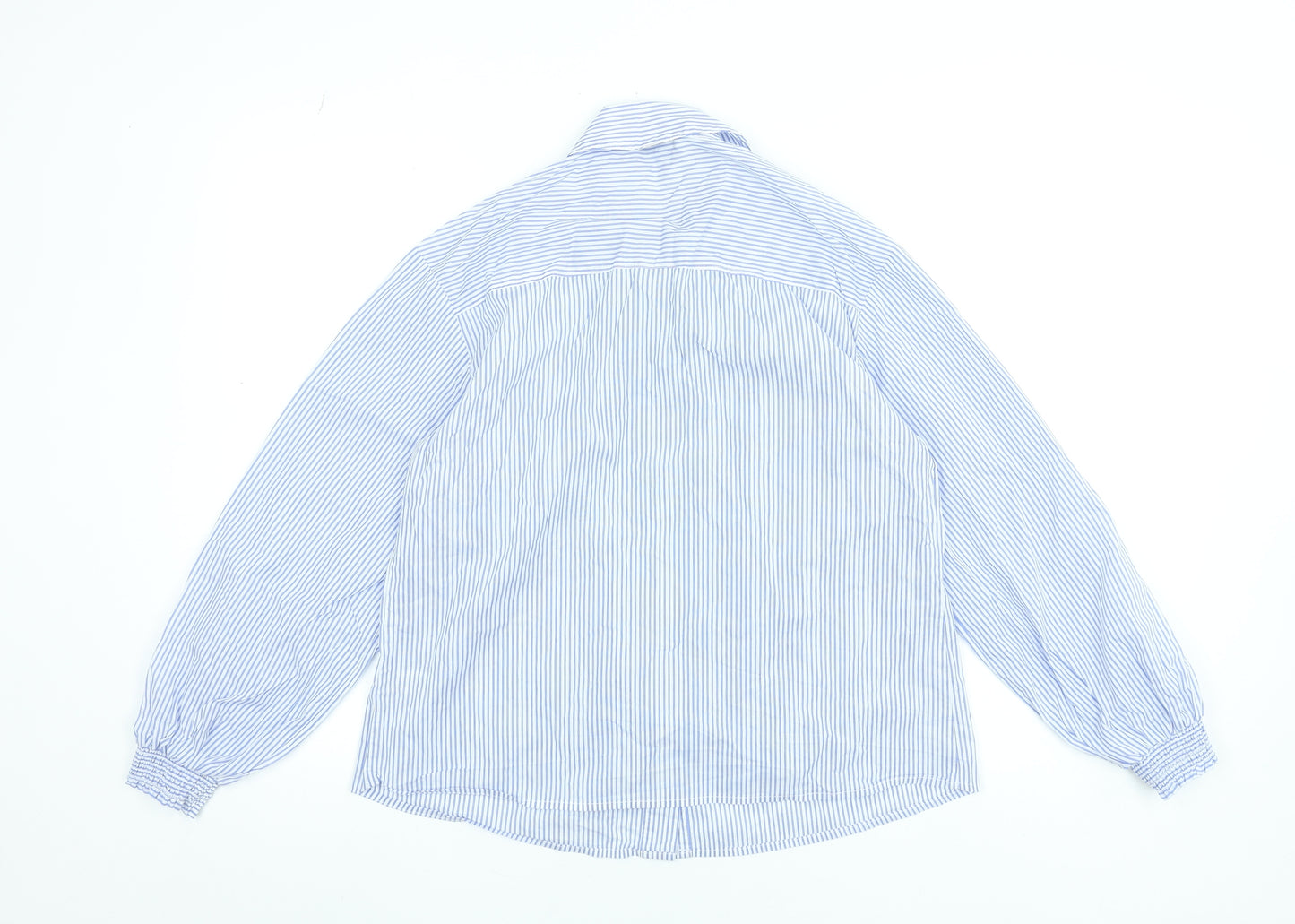 Gallery Women Blue Striped Cotton Blend Long Sleeve Blouse UK 10