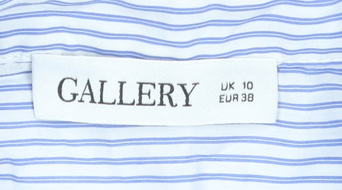 Gallery Women Blue Striped Cotton Blend Long Sleeve Blouse UK 10