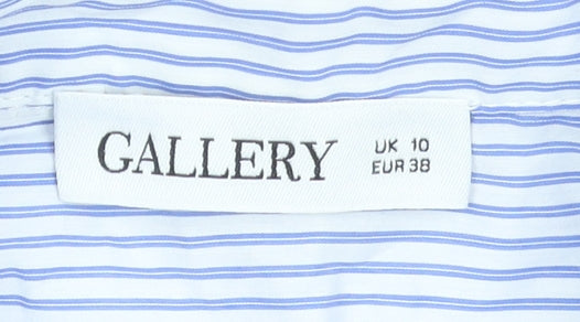Gallery Women Blue Striped Cotton Blend Long Sleeve Blouse UK 10