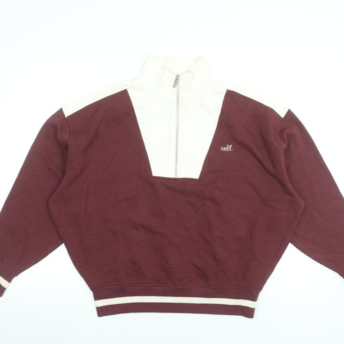 Self Women’s Burgundy & Cream 1/2 Zip Pullover Sweatshirt Size S