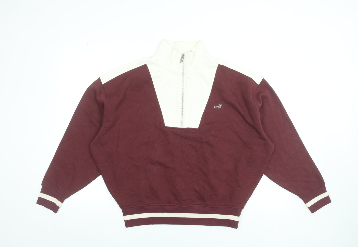 Self Women’s Burgundy & Cream 1/2 Zip Pullover Sweatshirt Size S