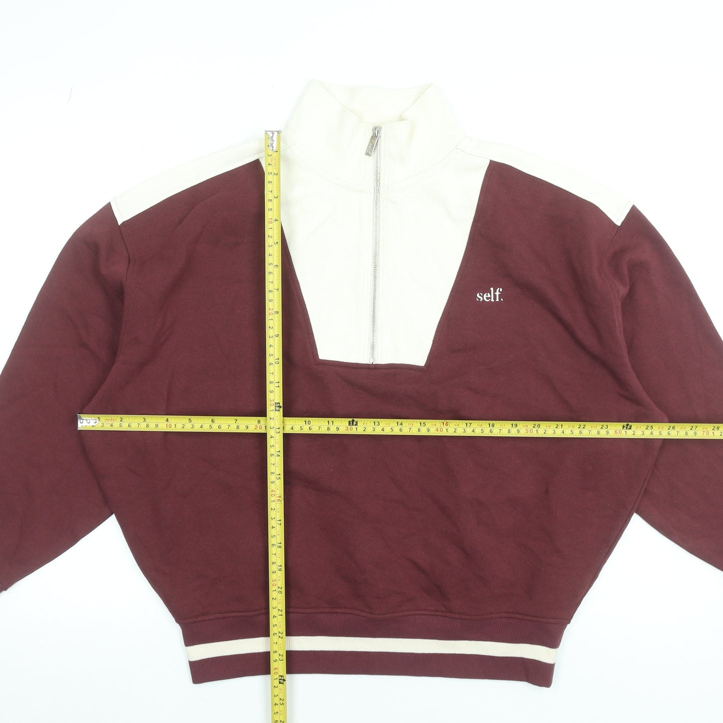 Self Women’s Burgundy & Cream 1/2 Zip Pullover Sweatshirt Size S