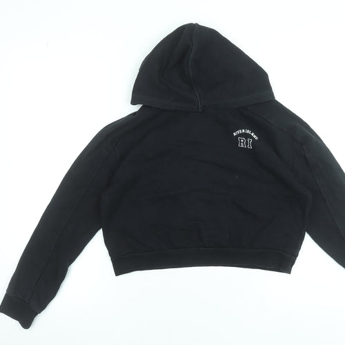 River Island Girls Black Hoodie 11-12 Years Pullover Logo Cotton Blend