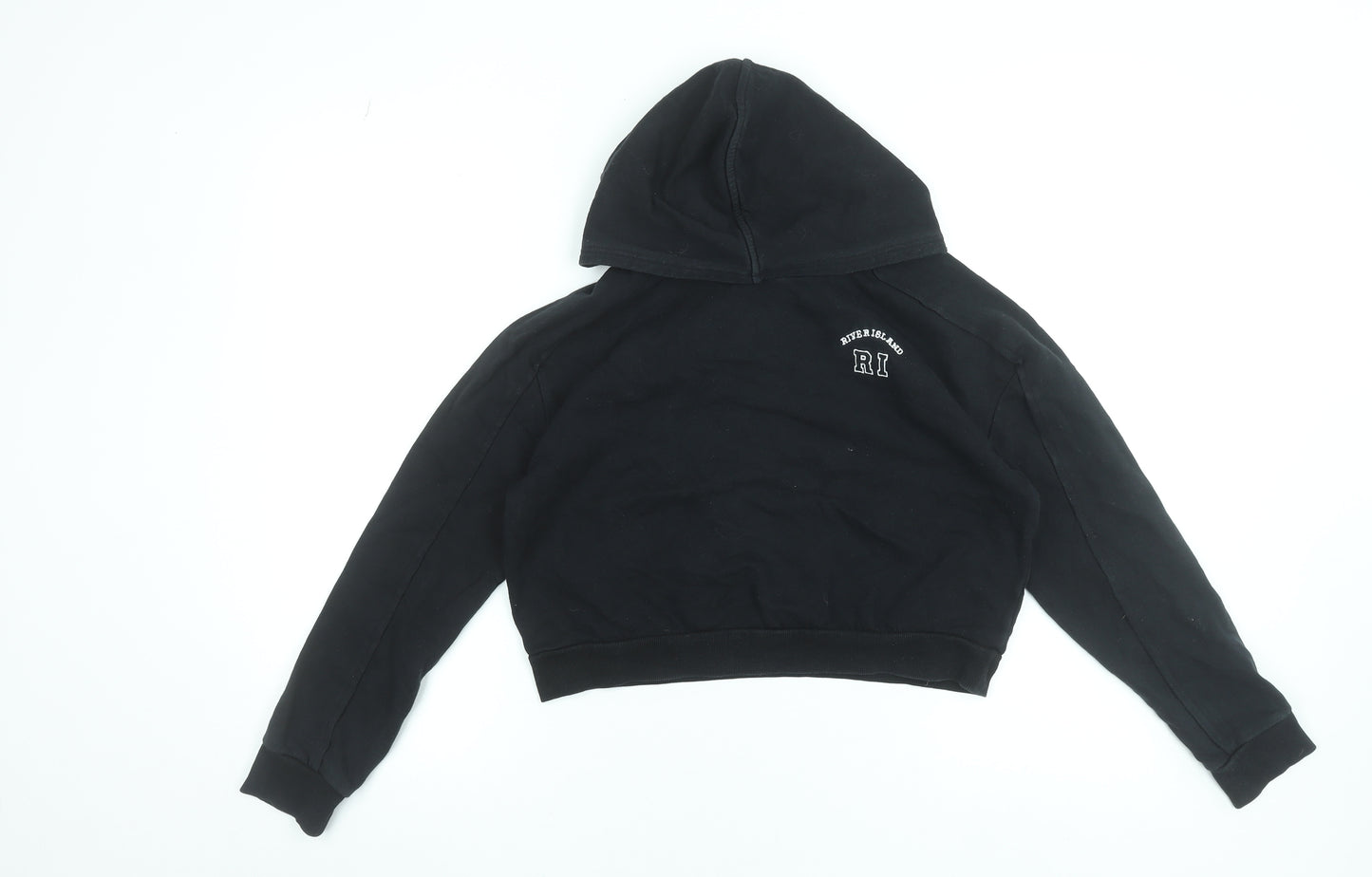 River Island Girls Black Hoodie 11-12 Years Pullover Logo Cotton Blend