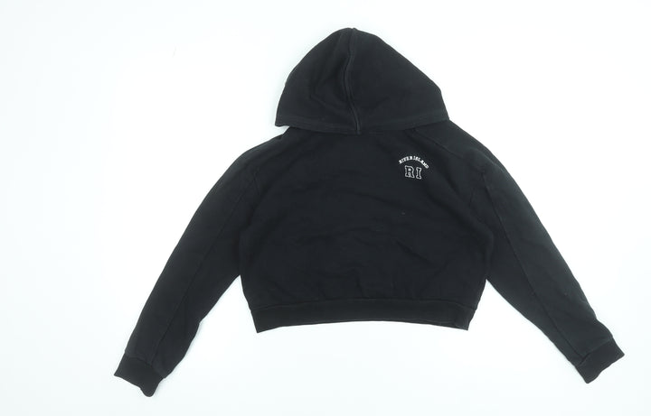 River Island Girls Black Hoodie 11-12 Years Pullover Logo Cotton Blend
