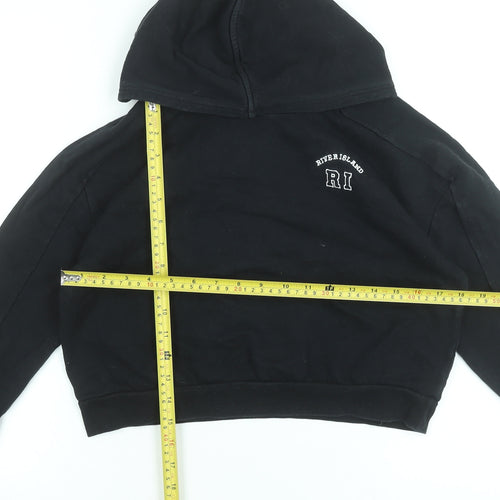 River Island Girls Black Hoodie 11-12 Years Pullover Logo Cotton Blend