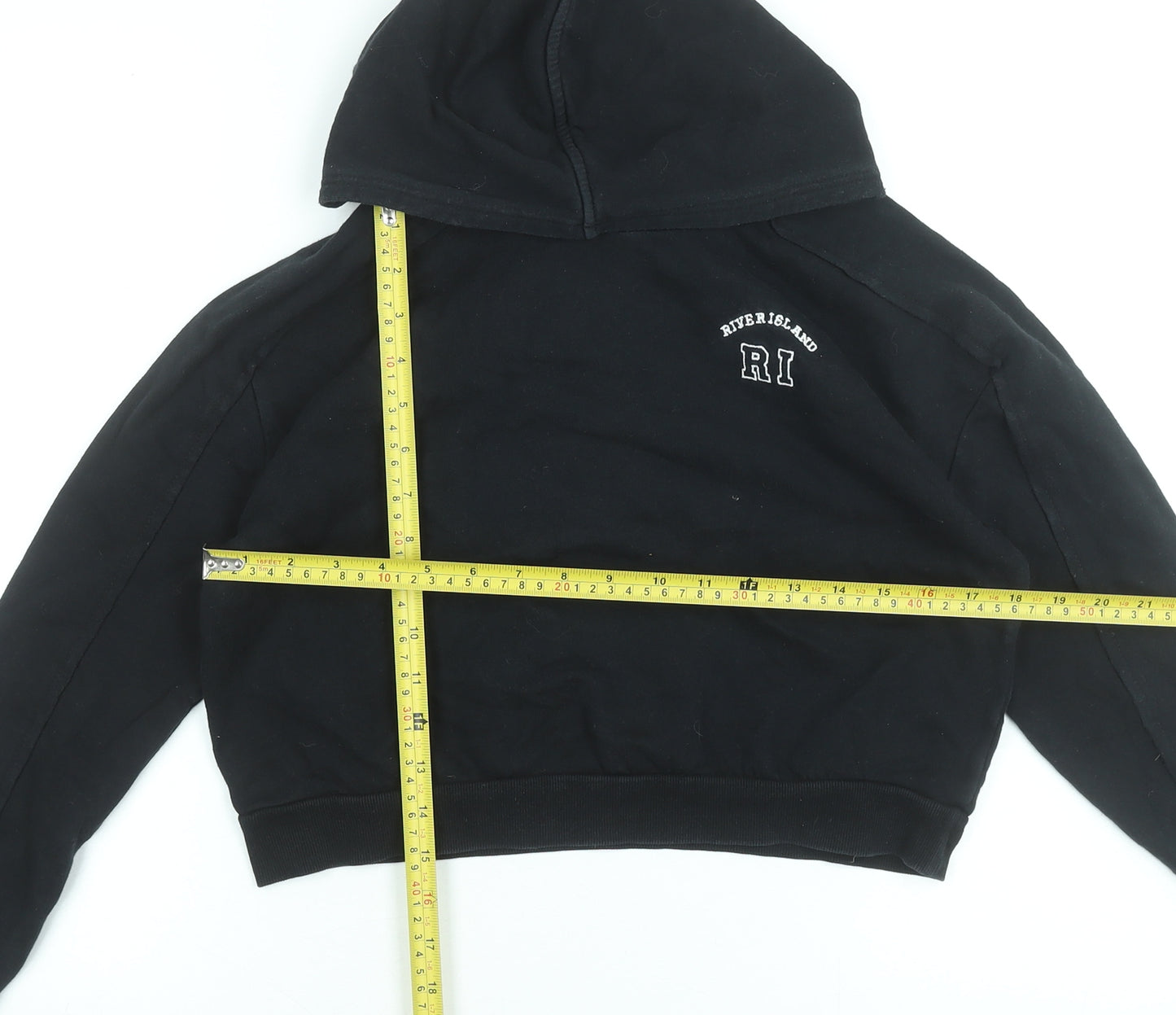 River Island Girls Black Hoodie 11-12 Years Pullover Logo Cotton Blend