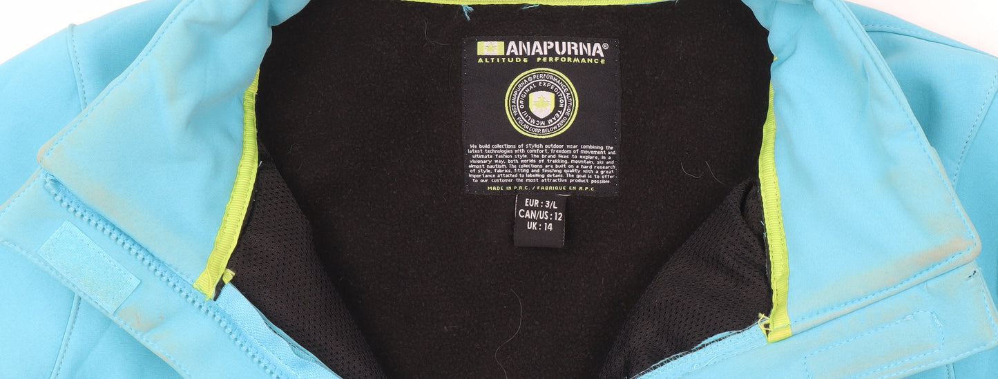 Anapurna Women Blue Softshell Zip Waterproof Jacket UK 14