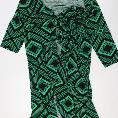 Roman Women Green Geometric Wrap Dress Size 16 Viscose Jersey