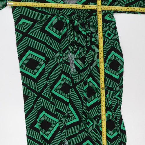 Roman Women Green Geometric Wrap Dress Size 16 Viscose Jersey