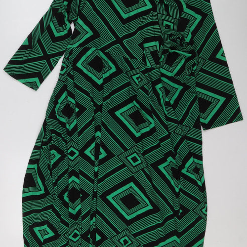 Roman Women Green Geometric Wrap Dress Size 16 Viscose Jersey