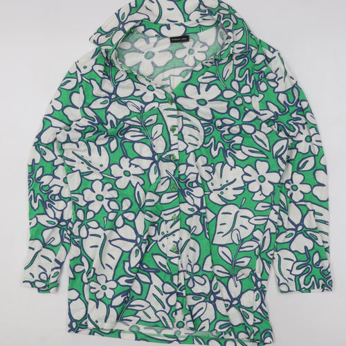 Barbara Lebek Women’s Green Floral Button-Up Tunic Top Size 10