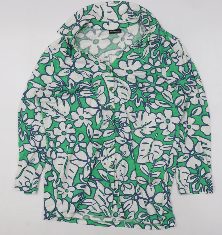 Barbara Lebek Women’s Green Floral Button-Up Tunic Top Size 10