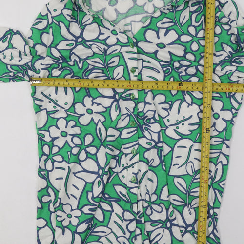 Barbara Lebek Women’s Green Floral Button-Up Tunic Top Size 10