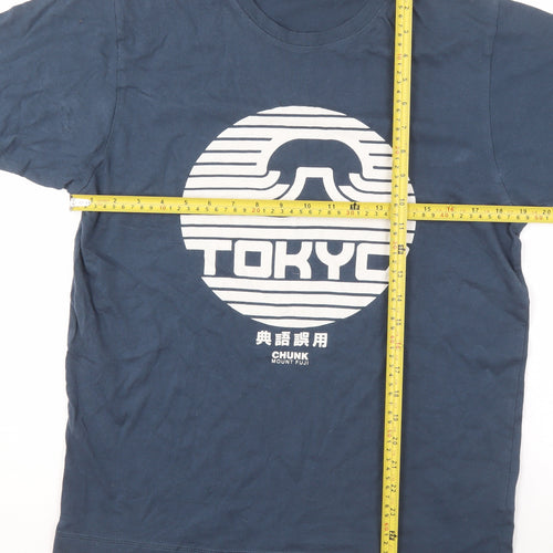 Chunk Men’s Blue Tokyo Graphic T-Shirt Size M Cotton Crew Neck