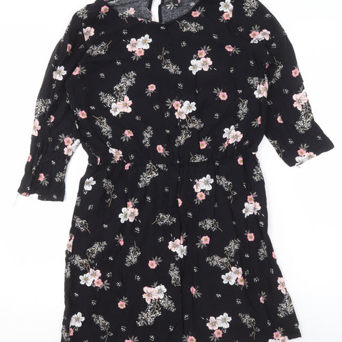 H&M Divided Women’s Black Floral Tunic Blouse Size 12