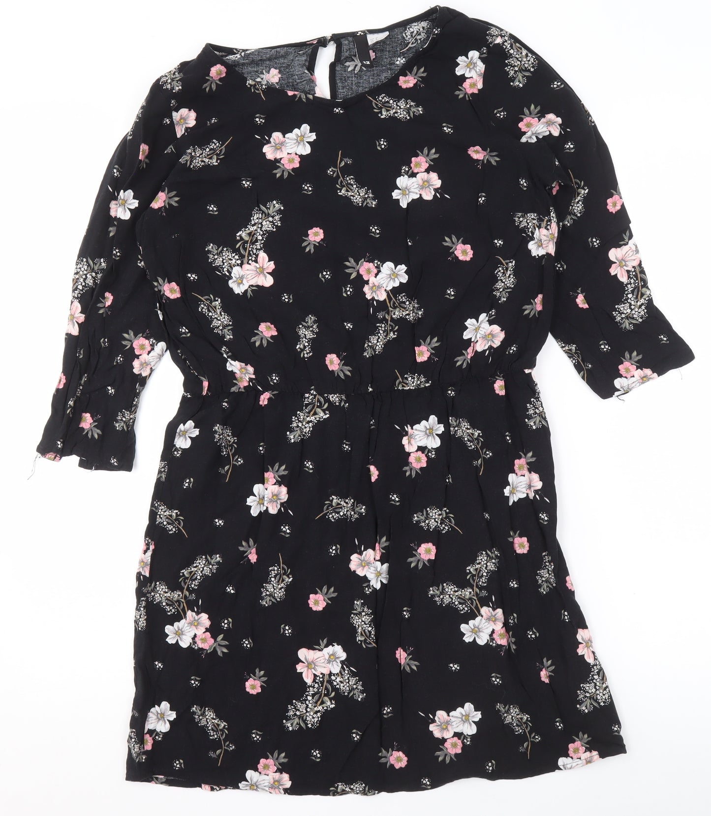 H&M Divided Women’s Black Floral Tunic Blouse Size 12
