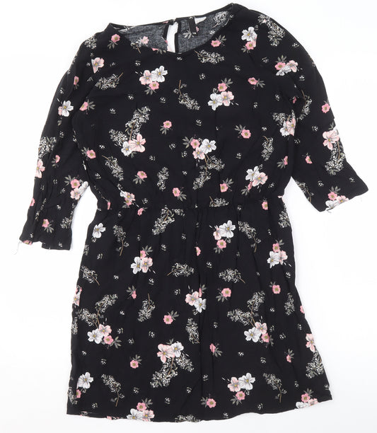H&M Divided Women’s Black Floral Tunic Blouse Size 12