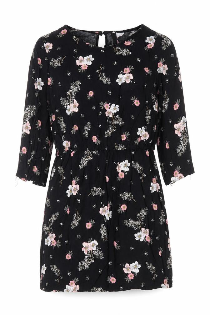 H&M Divided Women’s Black Floral Tunic Blouse Size 12