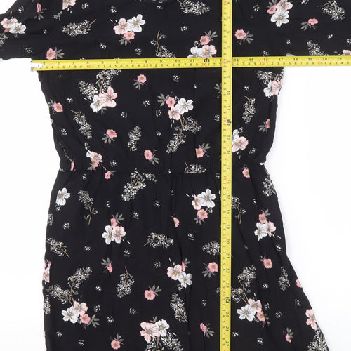 H&M Divided Women’s Black Floral Tunic Blouse Size 12