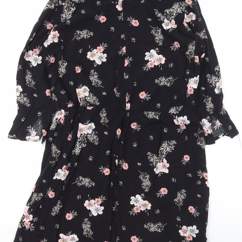 H&M Divided Women’s Black Floral Tunic Blouse Size 12