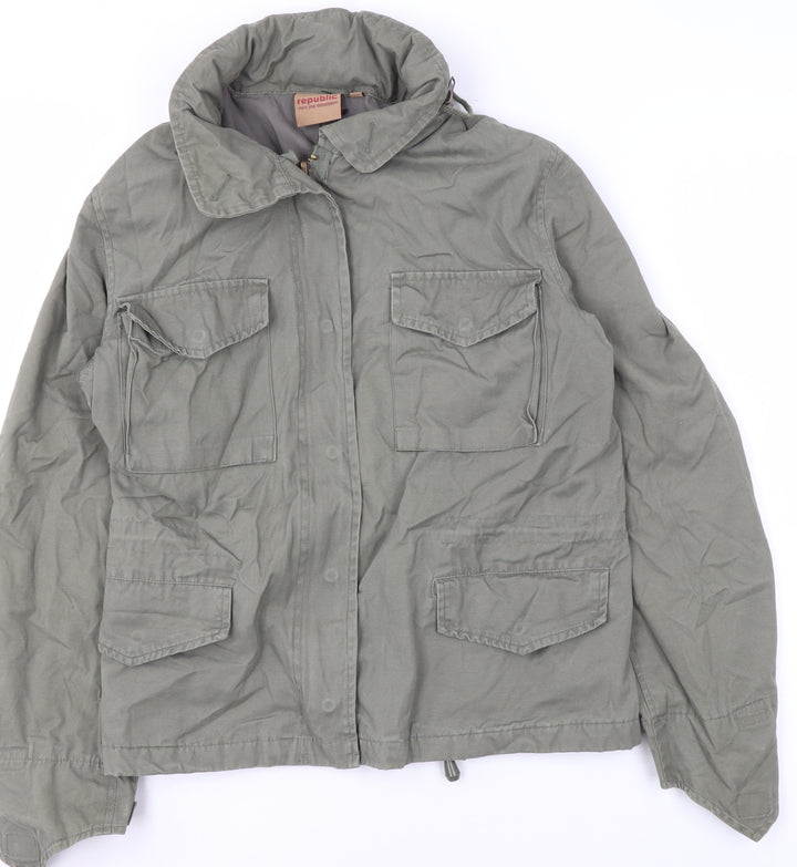 Republic Boys Green Cotton Military Jacket S Mid-Length Casual
