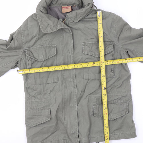 Republic Boys Green Cotton Military Jacket S Mid-Length Casual