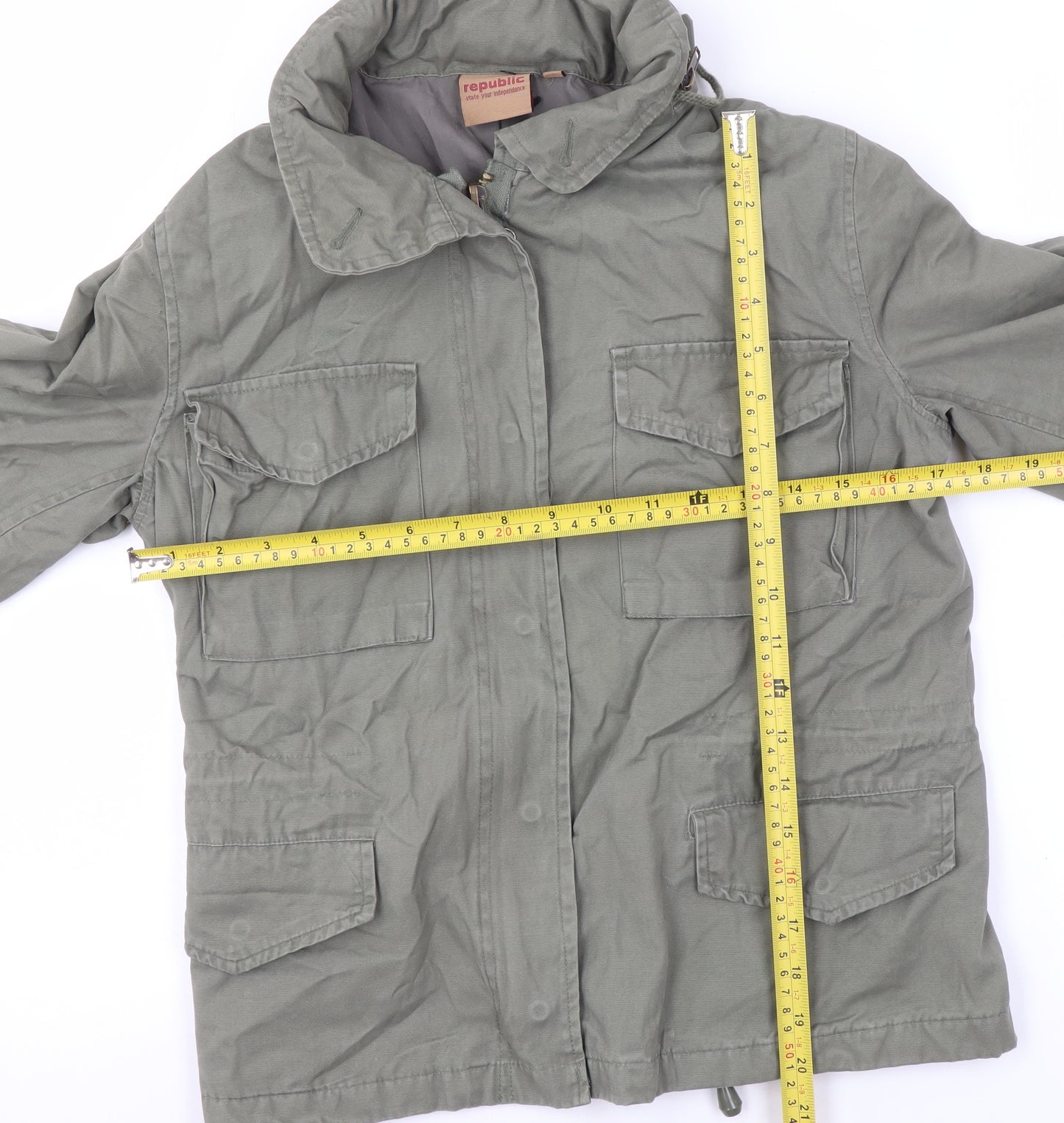 Republic Boys Green Cotton Military Jacket S Mid-Length Casual