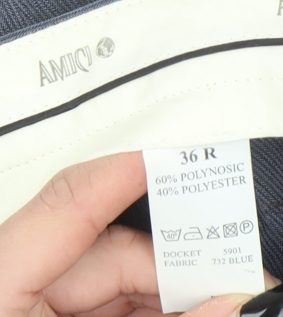 Amici Men's Blue 36R Dress Trousers Polyester Blend Classic Fit