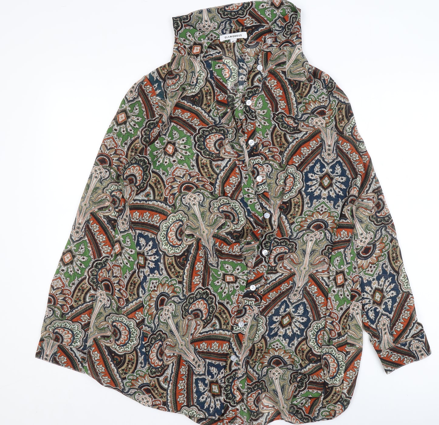 Glamorous Womens Multicoloured Paisley Button-Up Tunic Shirt Size 10