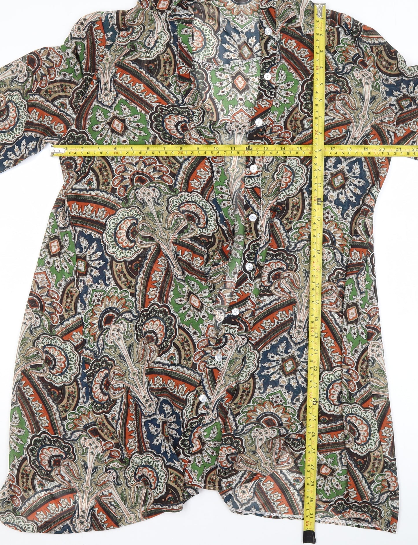 Glamorous Womens Multicoloured Paisley Button-Up Tunic Shirt Size 10