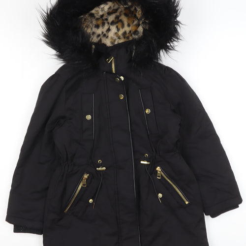 Next Girls Black Faux Fur Trim Hooded Parka Coat 6 Years Winter Jacket