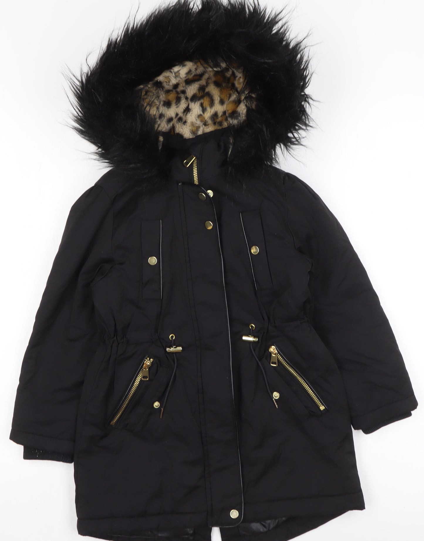 Next Girls Black Faux Fur Trim Hooded Parka Coat 6 Years Winter Jacket