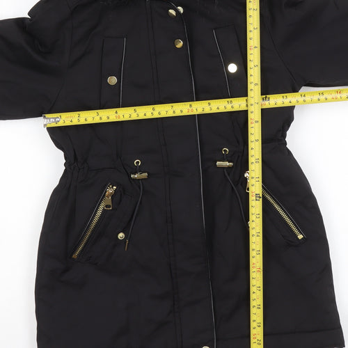 Next Girls Black Faux Fur Trim Hooded Parka Coat 6 Years Winter Jacket