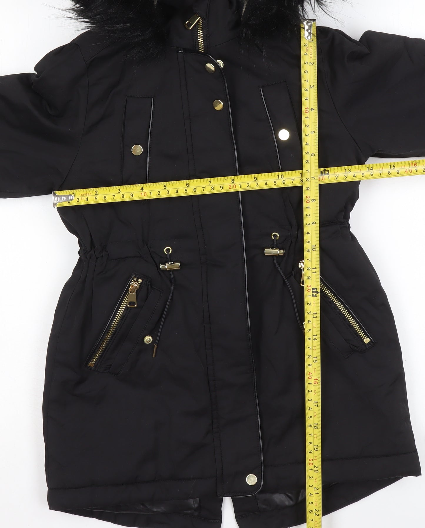 Next Girls Black Faux Fur Trim Hooded Parka Coat 6 Years Winter Jacket