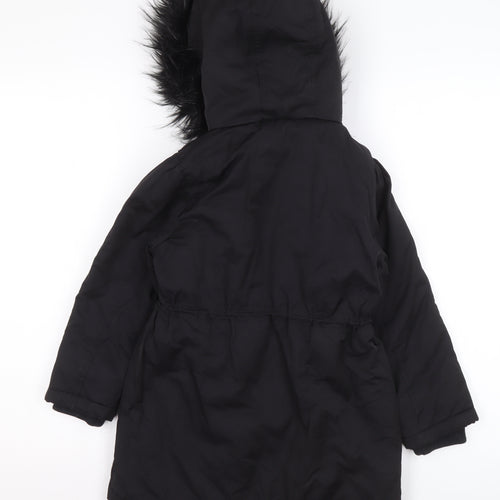 Next Girls Black Faux Fur Trim Hooded Parka Coat 6 Years Winter Jacket